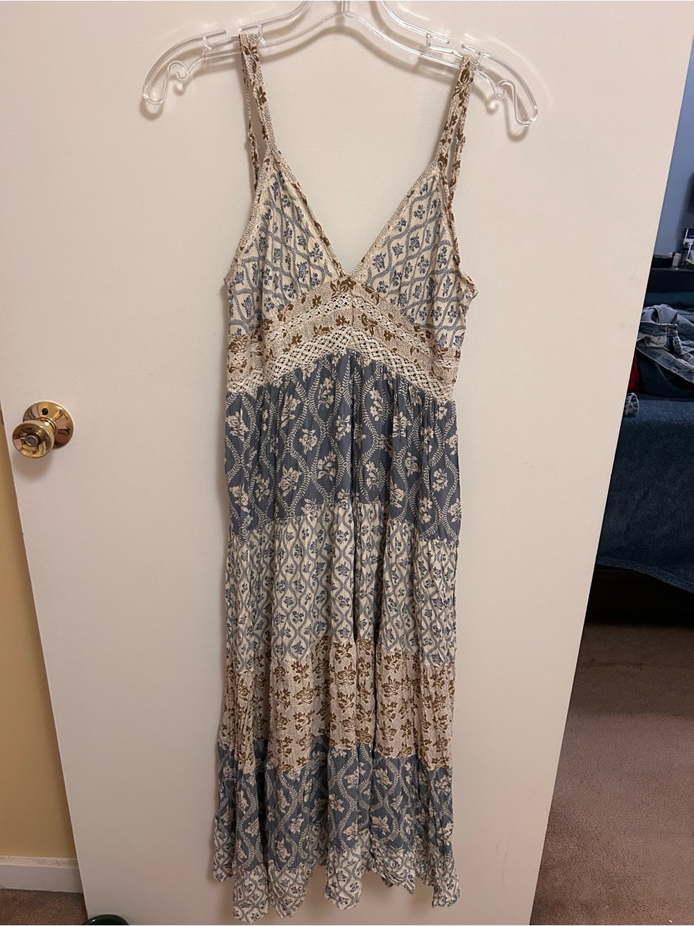 Angie Blue and Cream Boho Maxi Dress